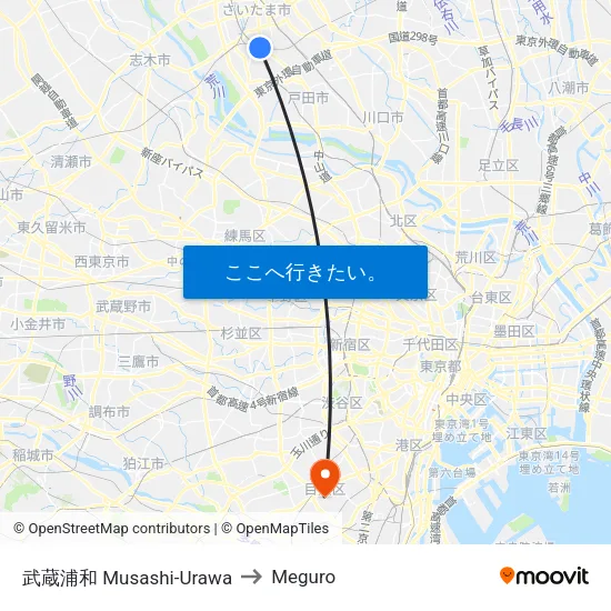 武蔵浦和 Musashi-Urawa to Meguro map