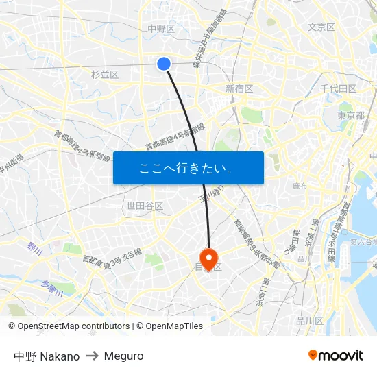 中野 Nakano to Meguro map