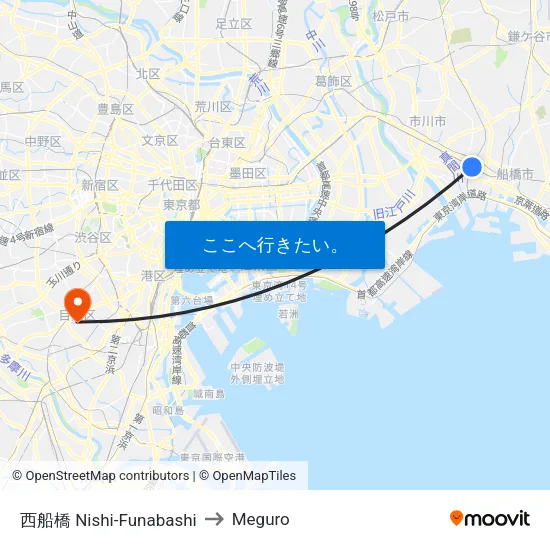 西船橋 Nishi-Funabashi to Meguro map