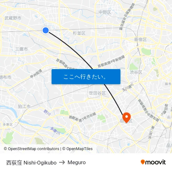 西荻窪 Nishi-Ogikubo to Meguro map