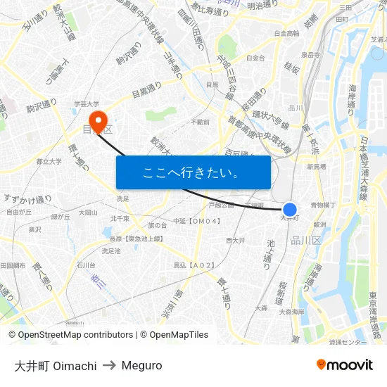 大井町 Oimachi to Meguro map
