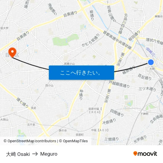 大崎 Osaki to Meguro map