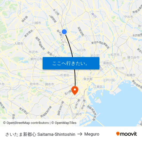 さいたま新都心 Saitama-Shintoshin to Meguro map