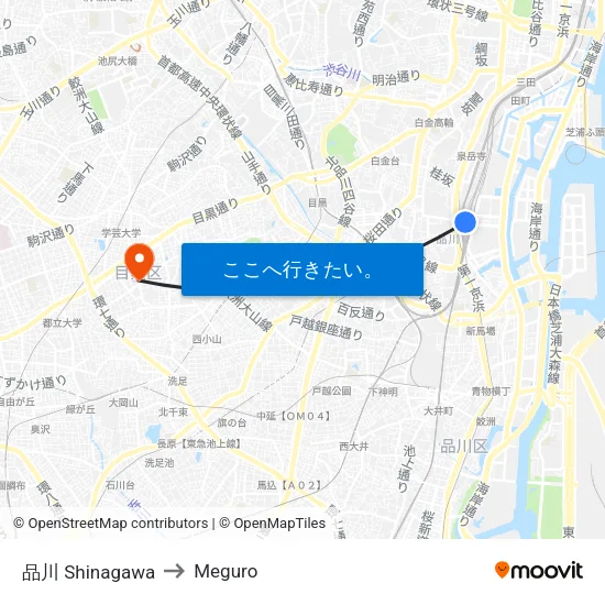 品川 Shinagawa to Meguro map