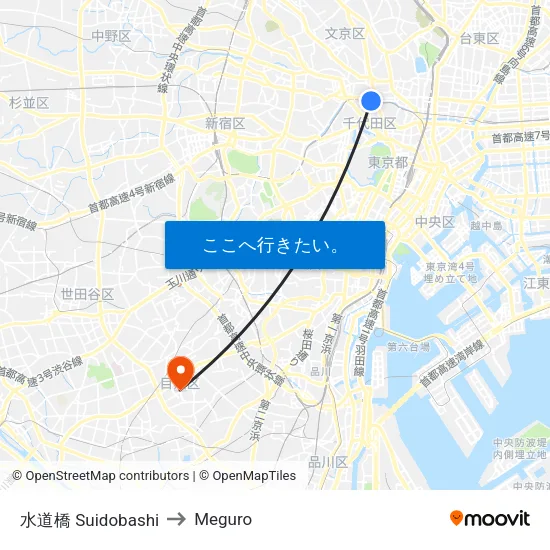 水道橋 Suidobashi to Meguro map