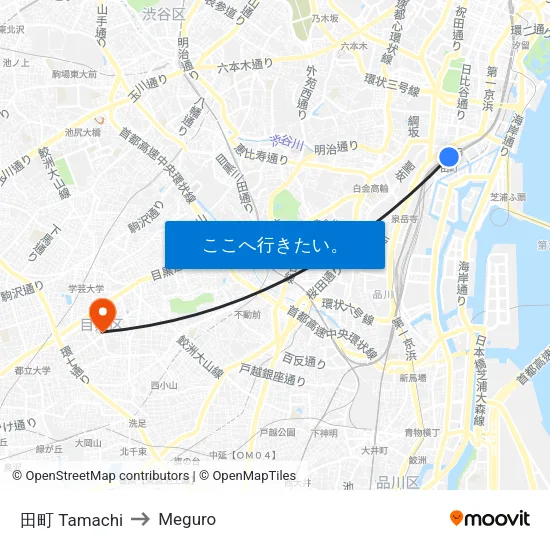 田町 Tamachi to Meguro map