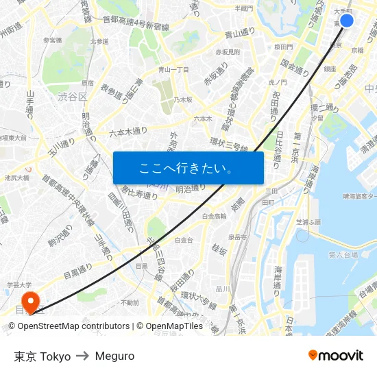東京 Tokyo to Meguro map