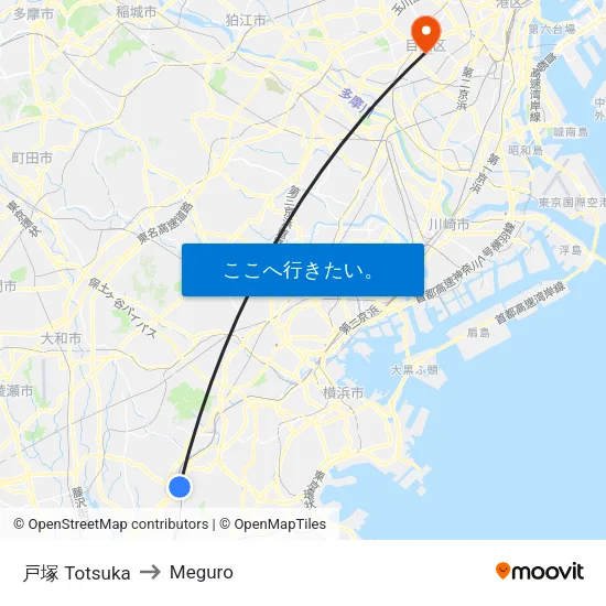戸塚 Totsuka to Meguro map
