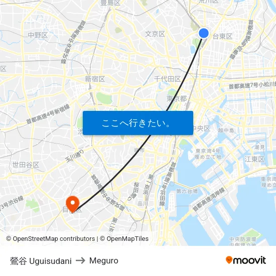 鶯谷 Uguisudani to Meguro map