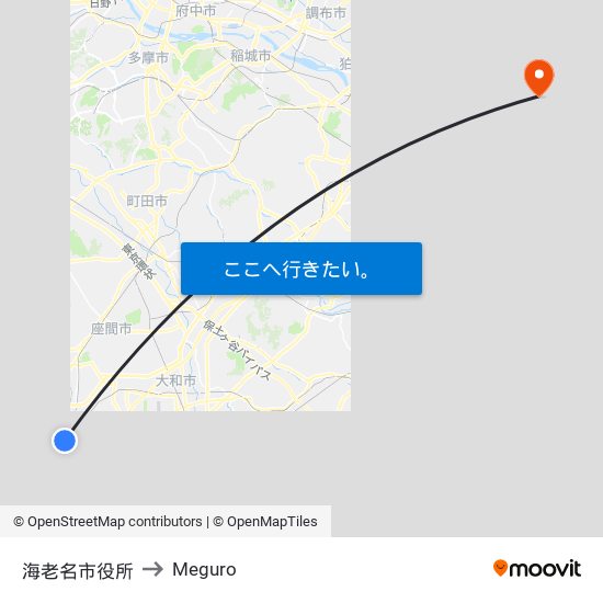 海老名市役所 to Meguro map