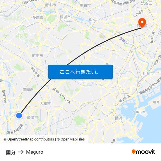 国分 to Meguro map