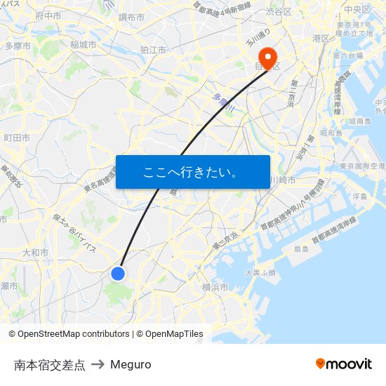 南本宿交差点 to Meguro map