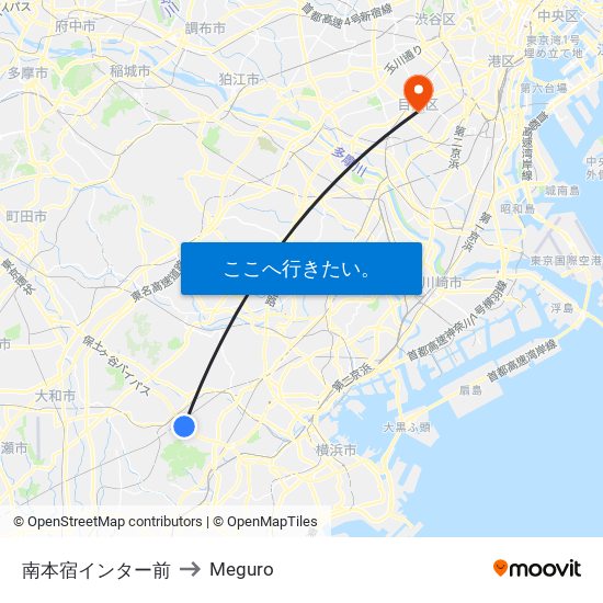 南本宿インター前 to Meguro map