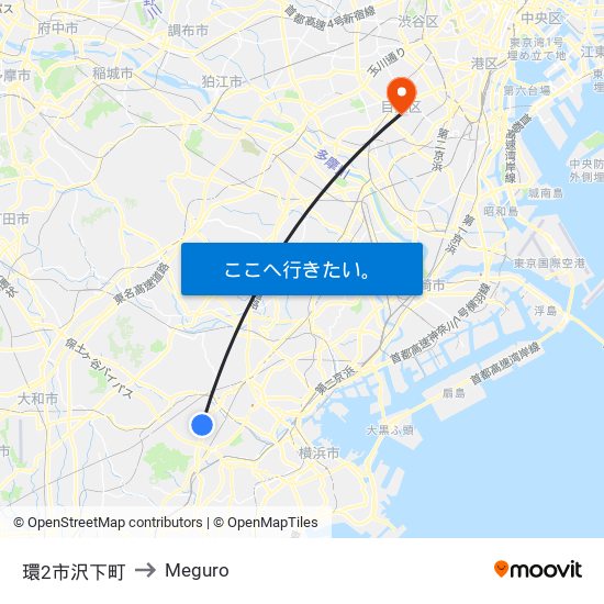 環2市沢下町 to Meguro map