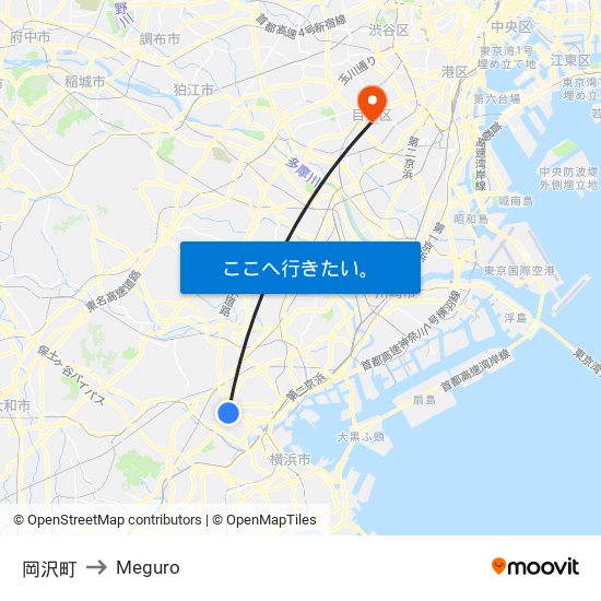 岡沢町 to Meguro map