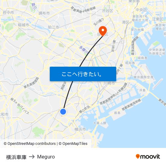 横浜車庫 to Meguro map