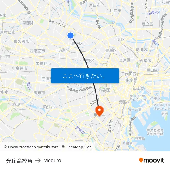 光丘高校角 to Meguro map