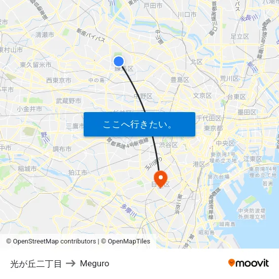 光が丘二丁目 to Meguro map