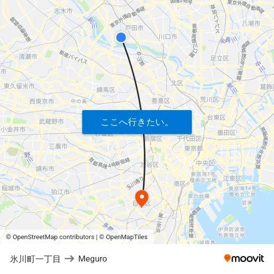 氷川町一丁目 to Meguro map