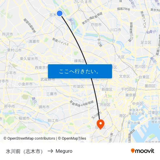 氷川前（志木市） to Meguro map
