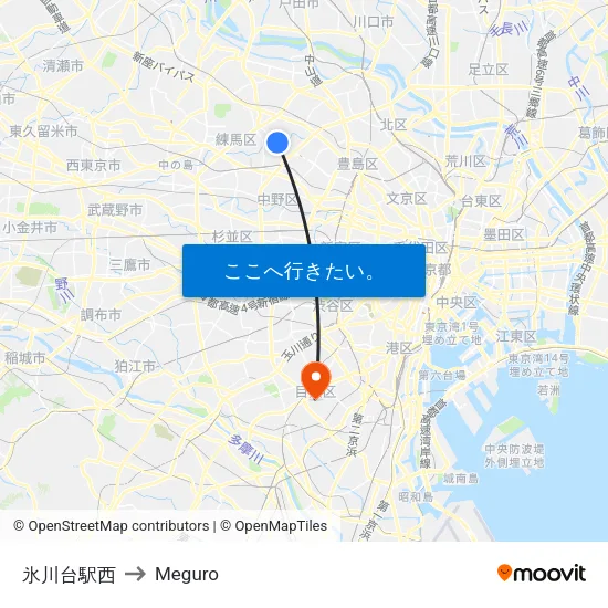 氷川台駅西 to Meguro map