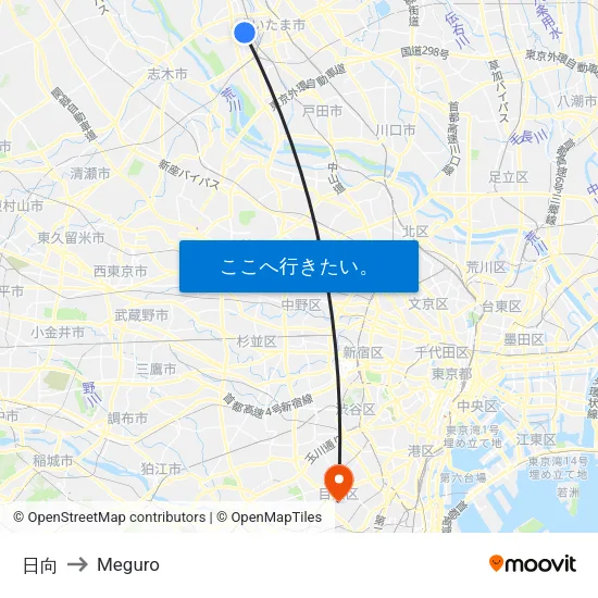 日向 to Meguro map