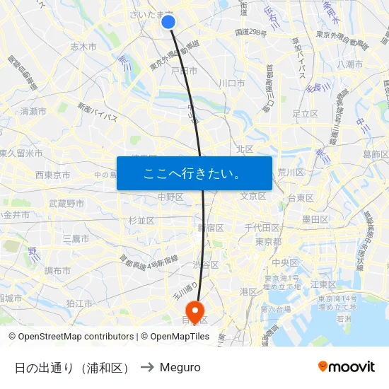 日の出通り（浦和区） to Meguro map