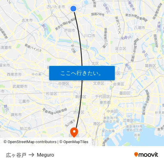 広ヶ谷戸 to Meguro map