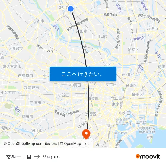 常盤一丁目 to Meguro map