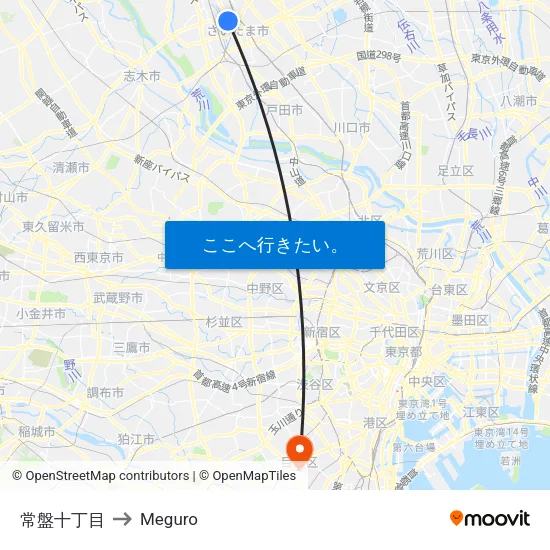 常盤十丁目 to Meguro map