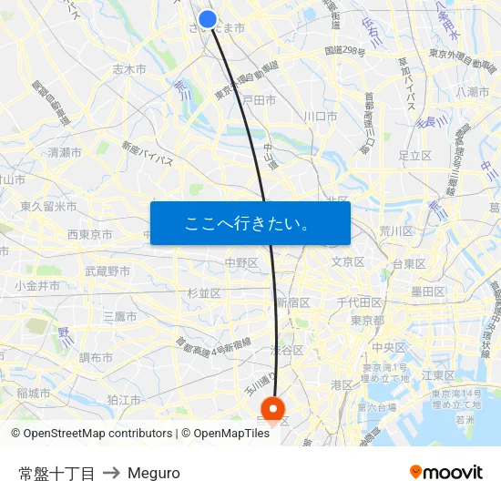常盤十丁目 to Meguro map
