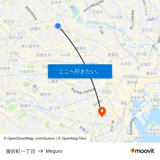 膝折町一丁目 to Meguro map