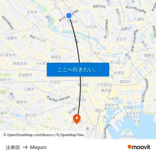 法華田 to Meguro map