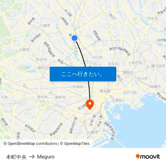 本町中央 to Meguro map