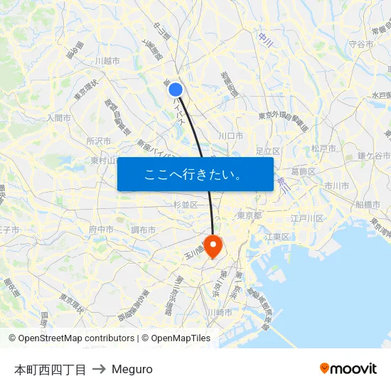 本町西四丁目 to Meguro map