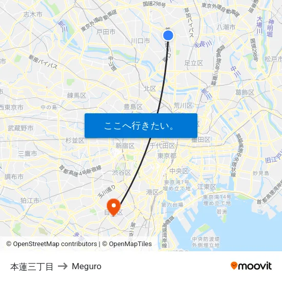 本蓮三丁目 to Meguro map