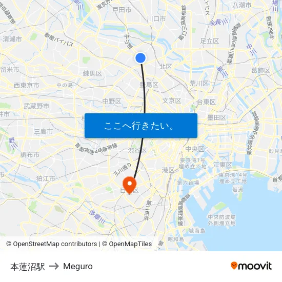 本蓮沼駅 to Meguro map