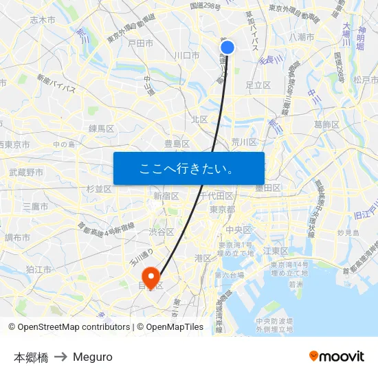 本郷橋 to Meguro map