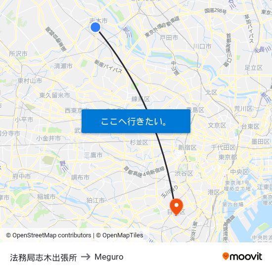 法務局志木出張所 to Meguro map