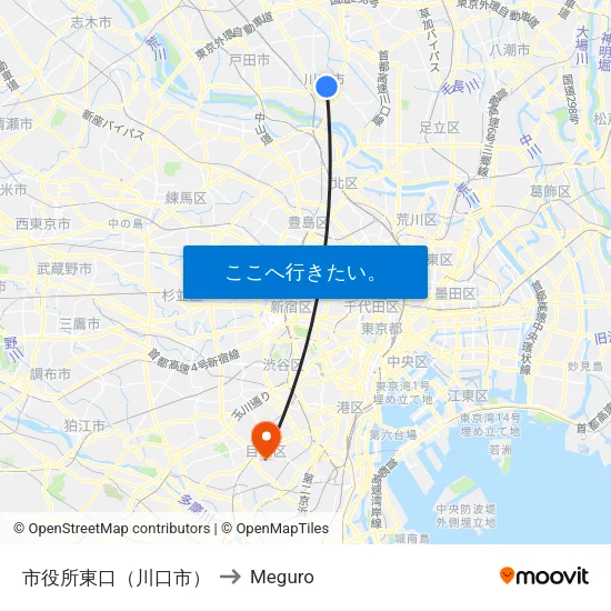 市役所東口（川口市） to Meguro map