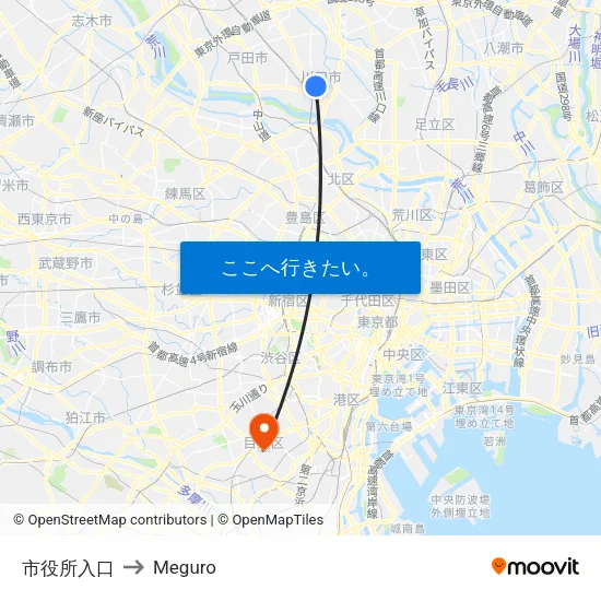 市役所入口 to Meguro map