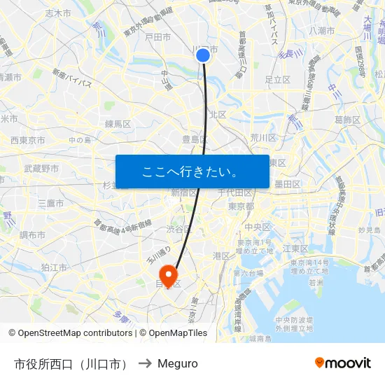 市役所西口（川口市） to Meguro map