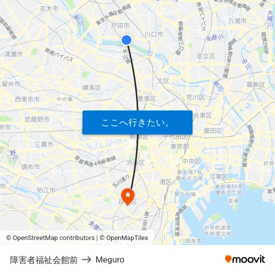 障害者福祉会館前 to Meguro map