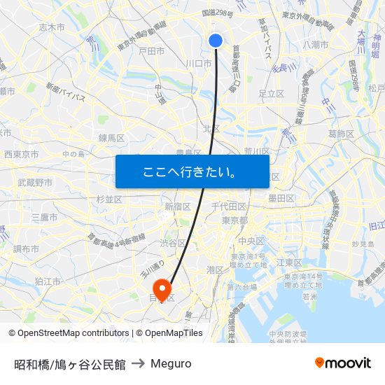 昭和橋/鳩ヶ谷公民館 to Meguro map
