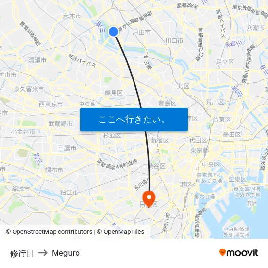 修行目 to Meguro map