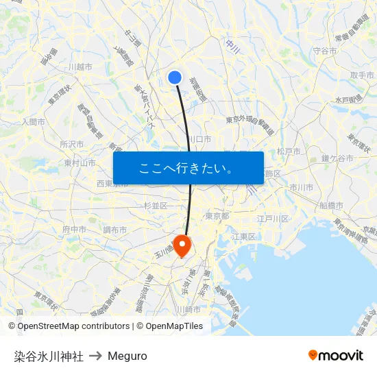 染谷氷川神社 to Meguro map