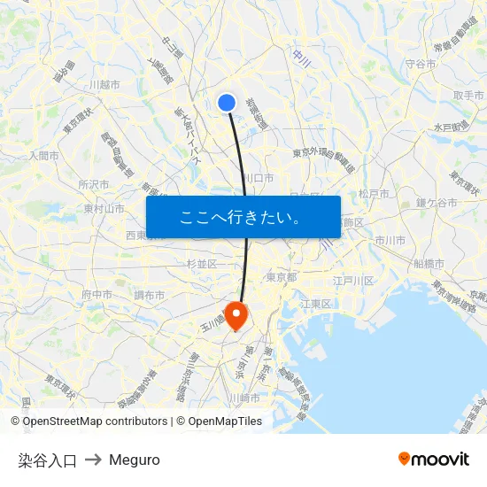 染谷入口 to Meguro map