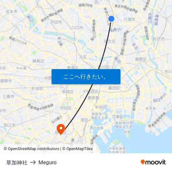 草加神社 to Meguro map