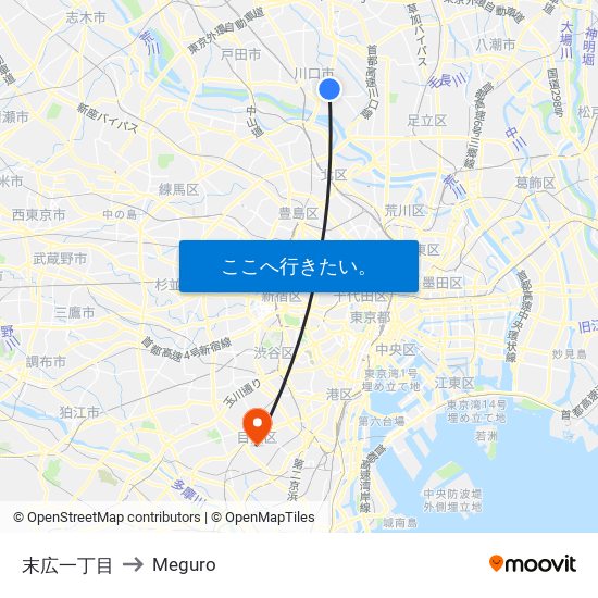 末広一丁目 to Meguro map