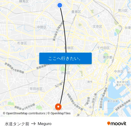 水道タンク前 to Meguro map